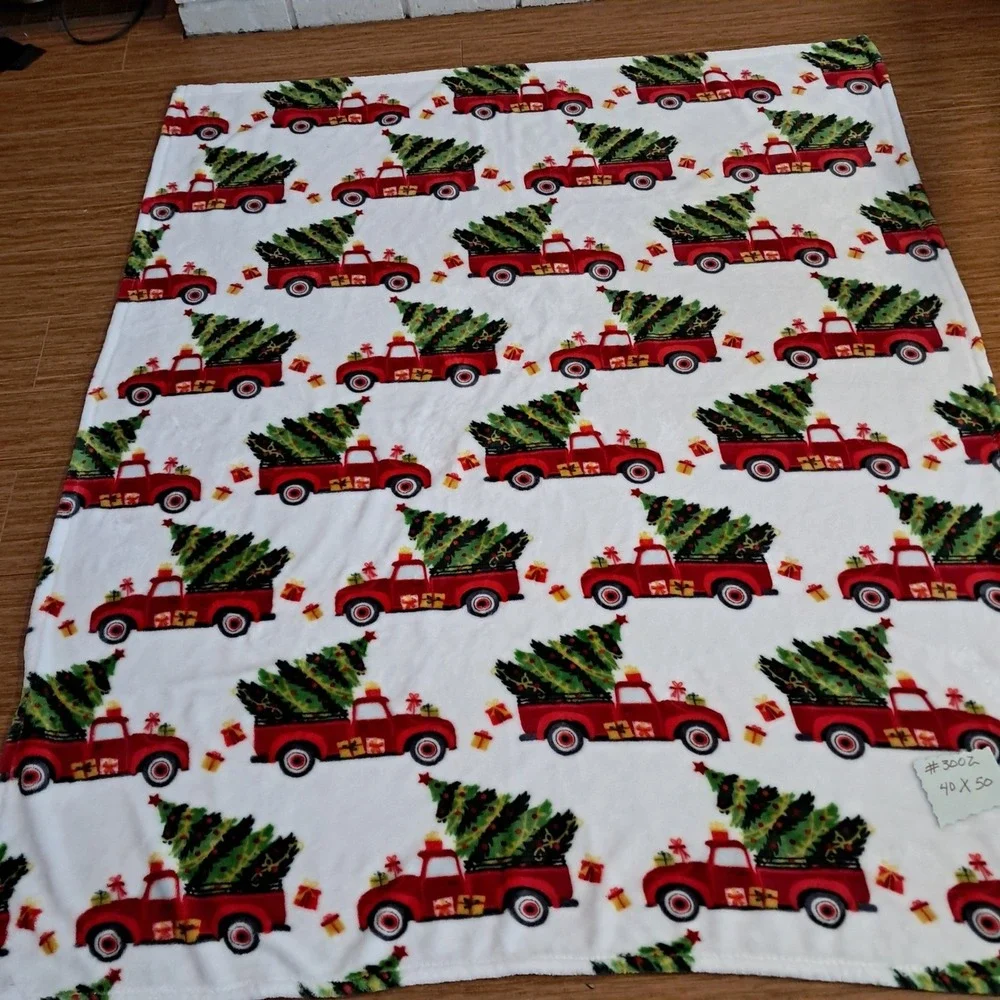 Christmas Truck Tree Red Holiday Plush Soft Fleece Blanket Cozy Warm Throw #3002